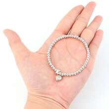 1pc Minimalist Classic Bubble Initial Heart-Shaped Silver Beaded Bracelet For Women - Silver - View 3