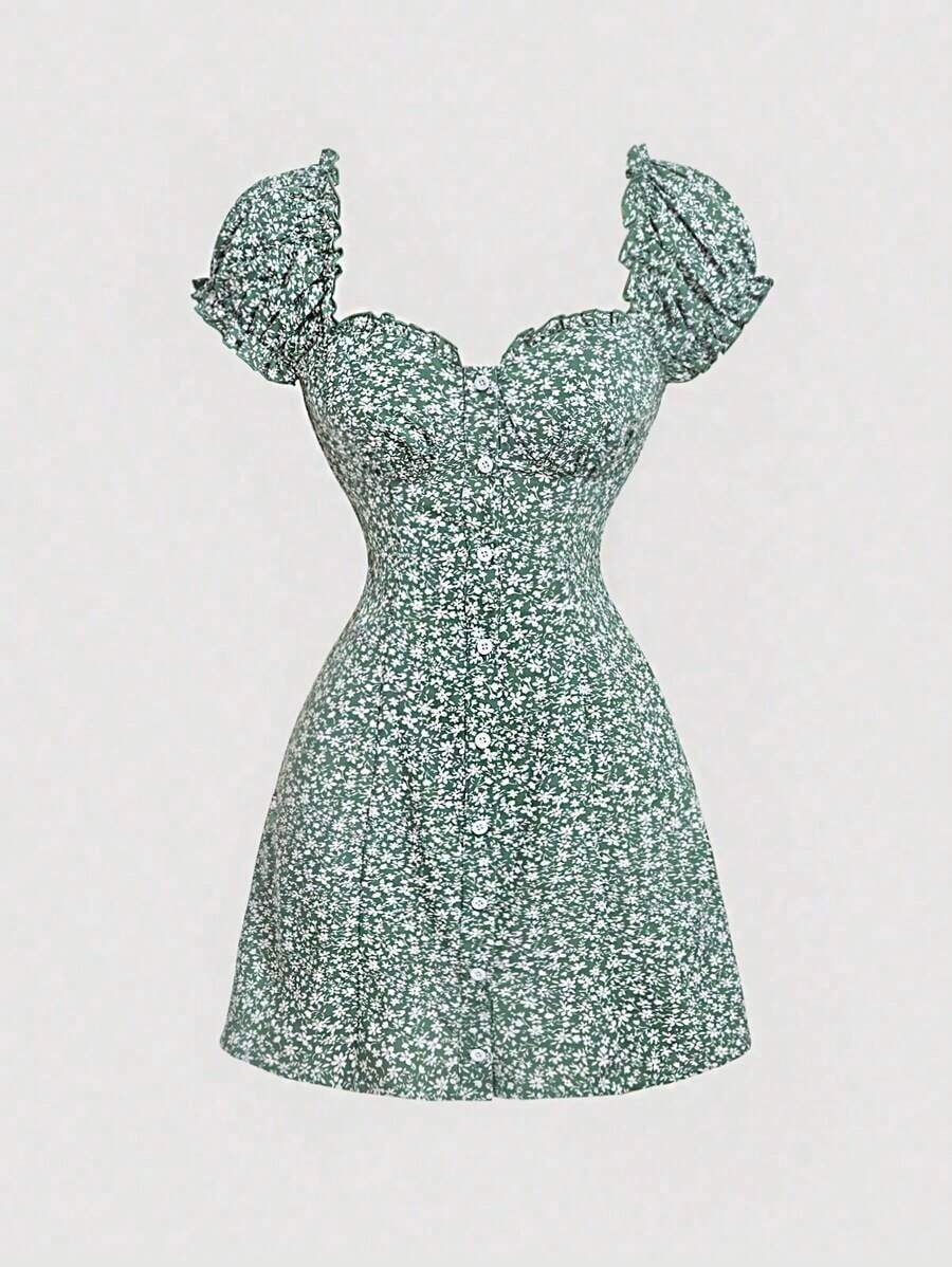 MOD Vestido camisa con botones de concha bordados en azul claro - Verde - Ver 1