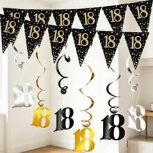 4 Conjuntos Decoração Pendente Espiral Preto e Dourado para Aniversário, Suprimentos de Decoração para Festa de Aniversário de 16/18/21/30/40/50/60/70/80 Anos - multicolorido - Visão 3