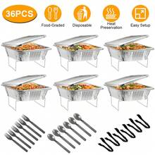 6 Disposable Chafing Dish Buffet Set Baking Pans Trays Stands Forks Spoons Tongs - View 3
