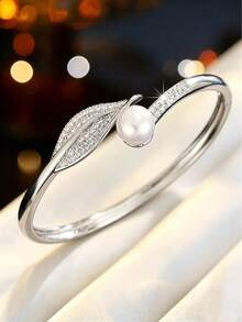 1 chiếc vòng tay hình lá thanh lịch, vòng tay hở độc đáo, cao cấp, lấp lánh, phụ kiện đa năng dùng hàng ngày. - vòng đeo tay - Xem 3