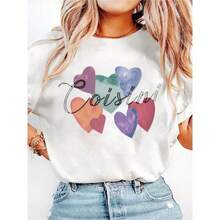 Women's Casual Summer T-Shirt With Round Neck, Short Sleeves And Fitted, Featuring An Oil Painting Print With Floral, Heart, Cherry And Lettering. - WHITE-yH401 - View 1