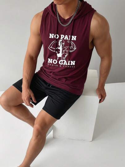 ZYNTH BALENO 男士休闲字母印花连帽背心，适合日常穿着和四季运动穿着