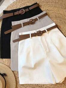 Conjunto de 3 piezas de pantalones cortos a cuadros en blanco y negro para uso casual/empresarial (sin cinturón) - Multicolor 4 - Ver 7