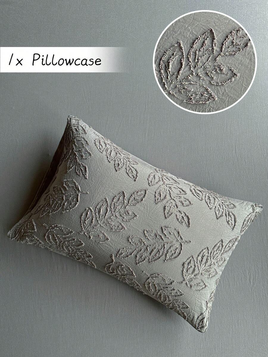 1pc Deep Gray Cutout Leaf Tufted Jacquard Pillowcase, Rustic Minimalist Decorative Throw Pillow Cover Suitable For Sofa, All Seasons, Soft & Breathable, Machine Washable, Without Filler - Grey - View 1