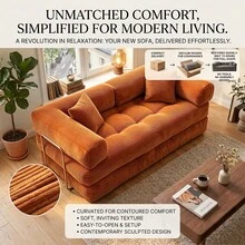 74.8" Modern Cloud Convertible Sectional Couch, Corduroy Sofa Bed, No Assembly For Living Room, Home Theater, Villa, Apartment & Study - 橘色 - 查看 8