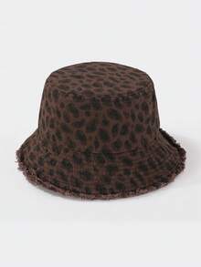 1 Peça Chapéu Balde com Estampa de Leopardo Vintage, Chapéu de Proteção Solar de Aba Larga para o Verão, Disponível em Várias Cores - chapéu de balde com estampa de leopardo - Visão 5