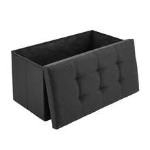Folding Bench Ottoman Storage Seat Stool Trunk Toy Chest Bedding Or Blanket Box - Black - View 2