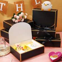 10 Packs Black And Gold Gift Boxes With Lids Bulk 10.6x7.8x3.1inch Black Gift Boxes With Ribbons Bridesmaid Proposal Box For Graduation, Presents, Birthday, Baby Shower, Anniversary - Black With Gold Trim - View 6