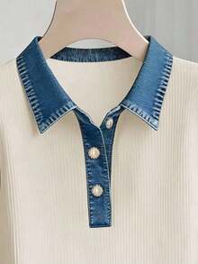 Camiseta de mujer con estampado de lunares y botones en la mitad del escote, adecuada para citas y vacaciones - Multicolor 6 - Ver 3