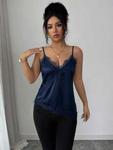 Camiseta de mujer de encaje francés elegante - Azul marino - Ver 5