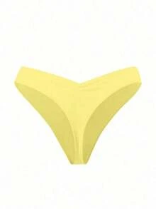 Braguitas de bikini con volantes de unicolor para mujer, sexy y ajustadas, para la playa y celebraciones de Halloween - Amarillo claro - Ver 2