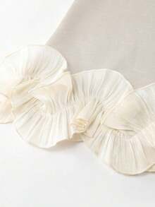 Blusa sin mangas de satén con doble capa y volantes, elegante, adecuada para salidas y citas de primavera/verano - Albaricoque - Ver 5
