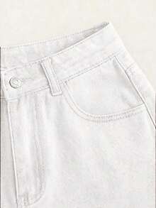 Shorts vaqueros informales de mujer con dobladillo enrollado y bolsillos sesgados - Blanco - Ver 3