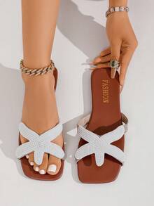 Women's Fashion Flat Sandals Open Toe, New Spring/Summer Versatile Pearl Decorated Ladies Slip-On Beach Shoes, Suitable For Dresses And Vacation - Brown - View 5