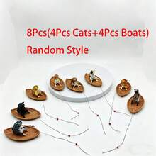 8件套树脂猫咪船上钓鱼雕像，4只猫+4艘船，款式随机，逼真迷你摆件，适用于水族箱鱼缸装饰 - 歡樂水族 - 查看 7