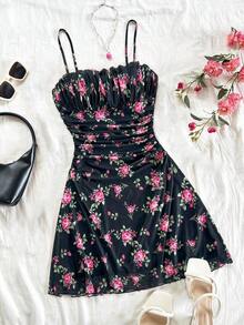 Vestido mini de línea A con tirantes de espagueti rosa y romántico Ditsy Floral para mujer, adecuado para fiesta, cita, San Valentín, Pascua, carnaval, crucero por la playa, Afternoon vestido de moda para té, primavera/verano - Multicolor 5 - Ver 1