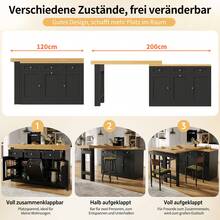 Extendable Bar Table With Storage, Folding Dining Table With Drawer And Snack Shelf, Sliding Bin Holder (Bin Not Included), Space-Saving Design Ideal For Small Apartments And Kitchens, Black - 查看 4