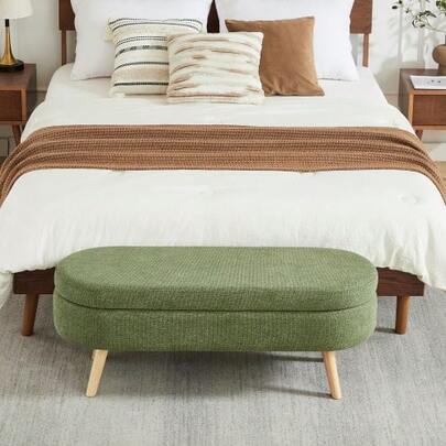 Bench With Storage Space, 110 Cm Long Bench With Storage Space, Modern Bench With Storage Space And Chenille Cover, Ideal For Changing Shoes, Suitable For Bedroom, Hallway Or Living Room