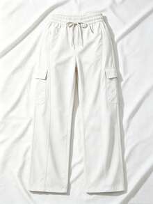 Pantalones rectos negros holgados y casuales de vacaciones para otoño e invierno - Blanco - Ver 7