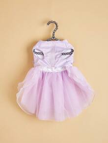 2pcs - Lavender Princess Style Big Bow Puff Dress With Gradient Princess Hair Clip, Multi-Layered Tulle Wedding Outfit For Small Dogs, Suitable For Bichon, Yorkshire, Chihuahua And Other Pets, Can Be Worn For Birthday Parties And Photos - Mauve Purple - View 4