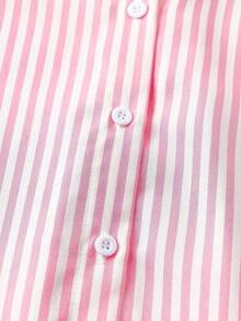 Camisa holgada a rayas verde oliva y top sin mangas de punto para mujer - Rosa - Ver 7