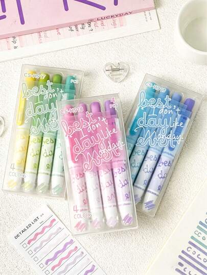 4pcs High-Quality Fluorescent Highlighter Pens, Large Capacity Colorful Markers Suitable For Journaling, Drawing, Note-Taking, Multi-Color INS Style, Full Gradient, Pressurized Highlighter Set, Student Stationery, Essential For Bullet Journaling, Back To School Supplies