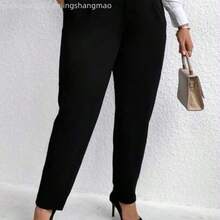 Plus Solid Slant Pocket Suit Pants Graduation,Back To School,Teacher Outfits For Women Winter Fall Autumn - Negro - Ver 1