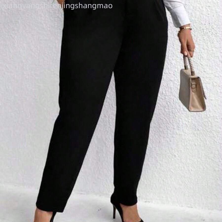 Plus Solid Slant Pocket Suit Pants Graduation,Back To School,Teacher Outfits For Women Winter Fall Autumn - Negro - Ver 1