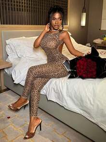 Slayr Nuevo Mono Ajustado de Mujer con Estampado de Leopardo y Espalda Descubierta, Estilo Sexy y Delgado, Pantalones Largos, Ideal para Primavera/Verano, Festivales de Música, Día de San Valentín, Estilo Casual y Sencillo, Básico, Y2K, Sensación de Internet, Superventas, para Citas Diarias, Estilo Chica Sexy, Cuello Redondo, Espalda Descubierta, Traje de Entrenamiento, Body Deportivo, Estampado de Cebra, Top de Yoga para Mujer - Multicolor 4 - Ver 8