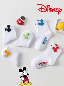 Disney 10/5/1 双装迪士尼袜子，可爱米奇白色船袜，带有彩色3D米奇耳朵图案，透气舒适卡通袜，适合儿童，可作礼物，夏季款 - 彩色 - 查看 8