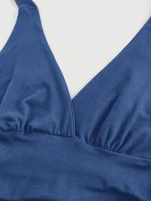 Punk Parte superior con estampado de leopardo y cuello de halter para mujer, escuela - Azul - Ver 3