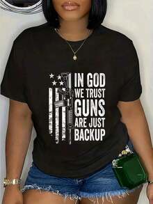 En Dios Confiamos, las Armas Son Solo de Respaldo - Camiseta Cristiana Pro-Armas de EE. UU., Camiseta de Manga Corta, Camiseta Gráfica para Hombre y Mujer, Camisetas Casuales - Negro - Ver 4