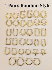 1/4/8/12 Pairs Elegant Gold Tone Earring Set For Women, Unique Designs Including C-Shape, U-Shape, Hoop, Heart, Asymmetrical Geometric, Smooth, Textured Styles, Random Mixed, Suitable For All Occasions! Made Of Quality Stainless Steel, Gentle On Sensitive Skin, Worry-Free Wear To Unlock Refined Look - Gold - View 10