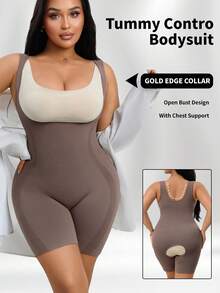 1 pezzo Body modellante per donna taglie forti, modella vita e addome, design senza cuciture ad alta elasticità, body snellente semplice - Caffè Marrone - Visualizzare 4