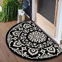 1 pieza Felpudo de lujo con patrón floral de mandala en blanco y negro - Diseño elegante de semicírculo, adecuado para balcón, espacio exterior, alfombra de baño, felpudo de entrada interior, felpudo de bienvenida, alfombra de sala de estar, alfombra de dormitorio, alfombra de baño, patio, vestíbulo, sala de estar, decoración de dormitorio - Multicolor - Ver 8