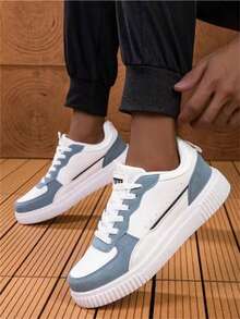 36-45 Unisex Lace-Up Casual Sneakers, High-Quality White Shoes, Versatile Soft-Sole Student Skateboard Shoes, Comfortable & Non-Fatiguing - Navy Blue - View 2