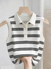 Camiseta de tirantes casual de mujer con estampado de rayas y bordado para el verano - Multicolor 2 - Ver 5
