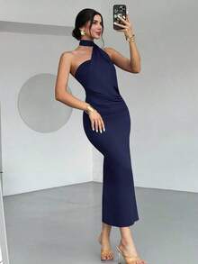 Vestido suelto con mangas acampanadas asimétricas de color marrón moca para mujer, vestido largo de moda, ropa de primavera/verano, adecuado para ir al trabajo, elegante, sexy, vacaciones, playa, estilo bohemio, Hawái, festivales de música, fiestas, atuendo de trabajo - Azul marino - Ver 7