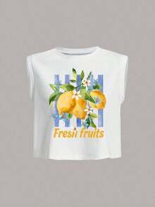62% Algodón Camiseta de tirantes corta con cuello redondo y estampado de copos de nieve para mujer, adecuada para el verano - Multicolor 2 - Ver 10