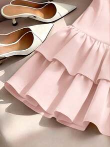 Vestido elegante sin mangas estilo francés, vestido mini con decoración de lazo rojo, adecuado para salidas diarias, citas, vacaciones - Rosa - Ver 4
