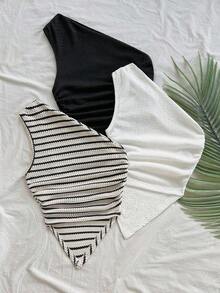 Blusa de moda con hombros plisados y bajo asimétrico para mujer - Multicolor - Ver 2