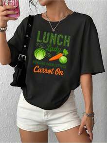Unisex T-Shirt For Dining Room Worker, Cook, Urban Vintage Style, Short Sleeve Cotton T-Shirt With Round Neck, Loose Fit, Blouses For Women, Women's T-Shirts, Casual Blouses For Ladies. - 黑色 2 - 查看 2