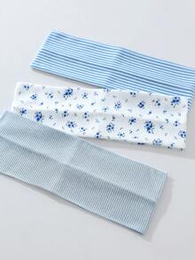 Bộ 3 chiếc băng đô mềm mại, chống trượt, in họa tiết hoa và sọc, phụ kiện tóc co giãn dùng cho yoga và thể thao, đa năng cho sử dụng hàng ngày. - Nhiều màu - Xem 5