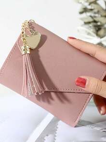 1 PC Tassel Pendant With Lychee Pattern Wallet, Card Holder, Coin Purse, Three Fold Wallet, Suitable For Storing Change And Keys - Multicolor - View 2