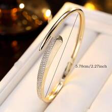 1 pieza Brazalete geométrico de lujo con microincrustraciones de circonita, diseño asimétrico y único de brazalete abierto, accesorio elegante y versátil para el trabajo - pulsera - Ver 3