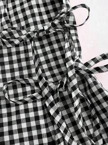 Camisa sin mangas con cuello redondo de estilo universitario retro y a cuadros, con diseño sexy para mujer.Nueva blusa de verano con cordones, ajuste ceñido y delicado estilo femenino y dulce - Negro - Ver 3