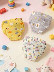 3pcs Soft Baby Potty Training Pants, Help Baby Easily Potty Train, Cartoon Cute Pattern, Unisex, Leak-Proof & Washable Durable Design - Multicolor - View 2