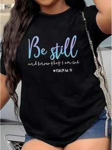 Camiseta deportiva casual para mujer con texto inspirador en cursiva - Camiseta negra elástica de cuello redondo, lavable aáquina, de ajuste cómodo para todas las estaciones. Prenda de ocio con diseño motivacional y tejido opaco. - Negro - Ver 6
