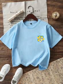 Tween Girls' Casual Funny Print Crew Neck Short Sleeve T-Shirt, Summer Top - Baby Blue - View 6